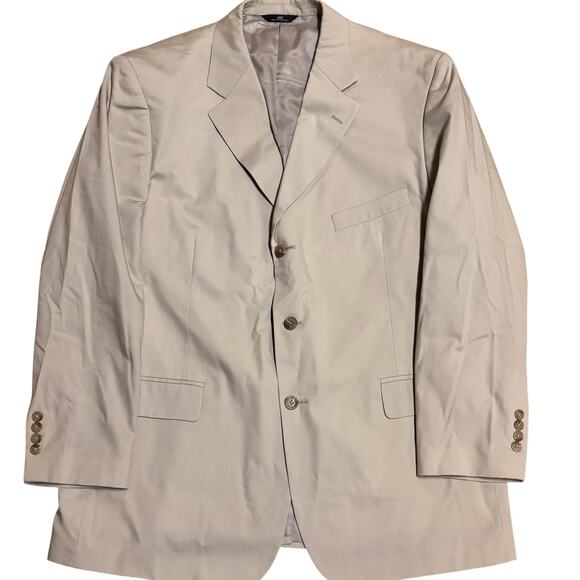 Brooks Brothers Suit Tan Stone 46R Cotton Blend Stretch Jacket 41x29 Pleats Pant - Picture 1 of 11